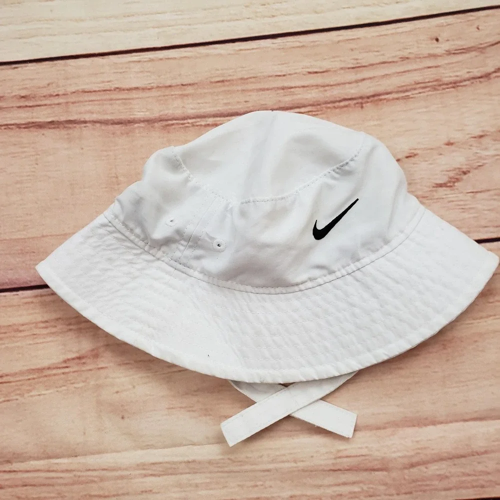 Nike Hat Bucket Fitted Youth Infant White Black Swoosh Chin Strap Sun Cap Summer